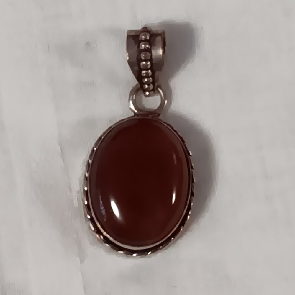 Handcrafted Red River Agate Silver Plate Pendant Cord Necklace